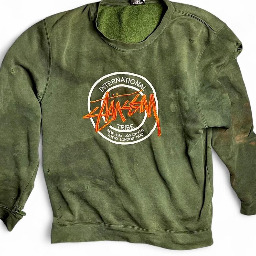 Vintage Distressed Stussy Alligator Green  Men's Sweatshirt